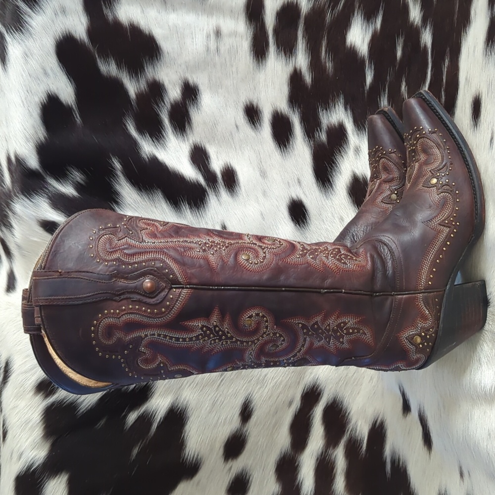 CORRAL ladies fancy studded brown leather boots style #G1031 snip toe sz 7 - Picture 8 of 16